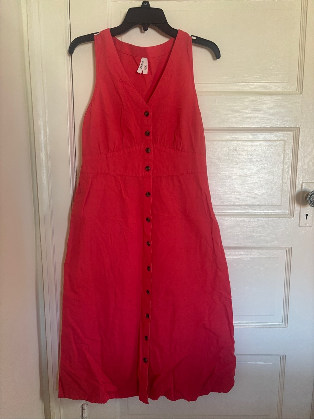 Pact Pink Button-Front Sleeveless Dress - organic cotton linen blend - medium